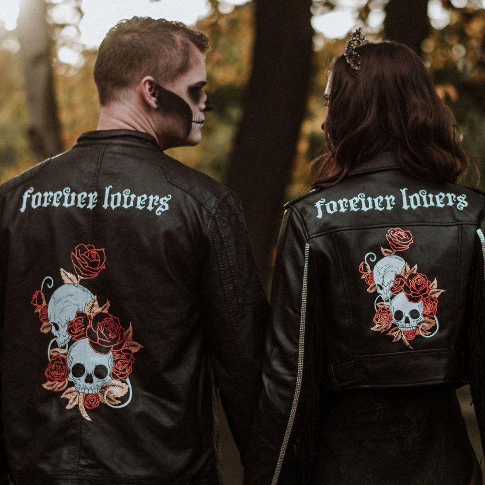 MATCHING FAUX LEATHER HAND-PAINTED SKULL JACKETS
